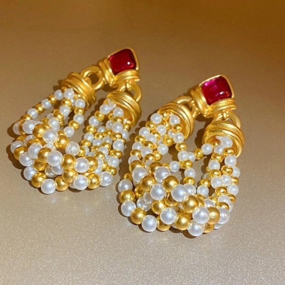 Vintage Medieval Style Pearl Beads Tassel Drop Earrings With S925 Silver Needle - Picture 2 of 16